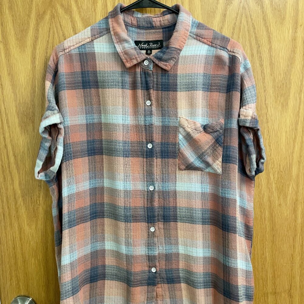 North River Outfitters Desert Rust sleeveless flannel button down soft rayon XL